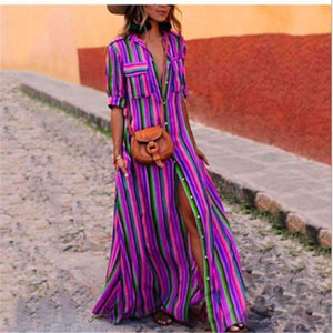 Beach Bohemian Pocket Stripe Super Long Dress