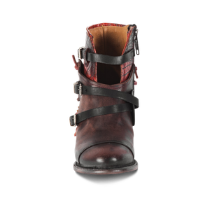 Crue wine multi front top ankle cut out construction with black leather strap detailing